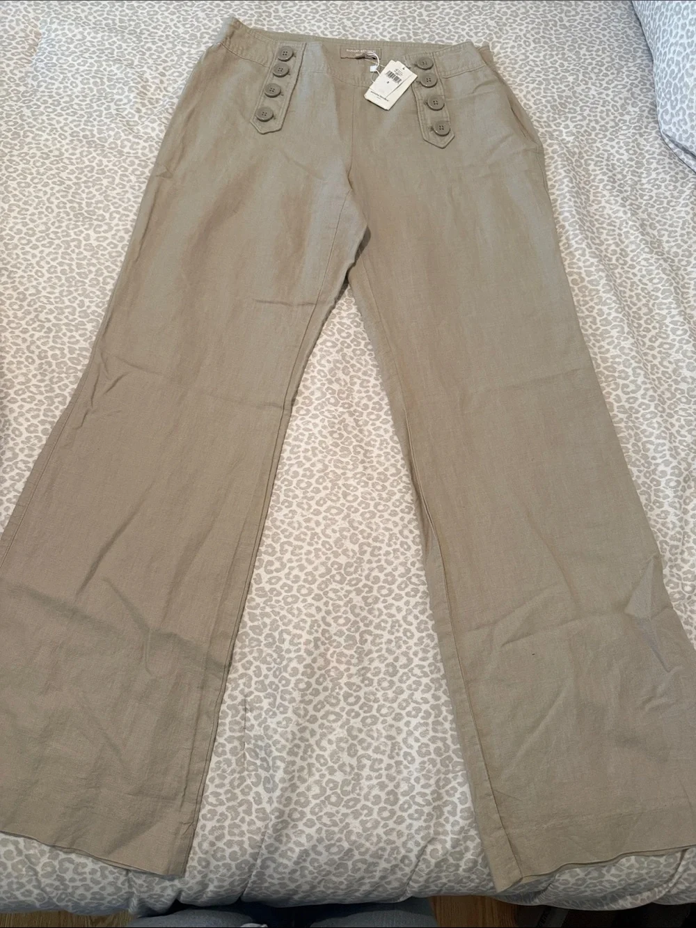 Banana Republic khaki/beige linen Wide Leg Pants with Button Tabs